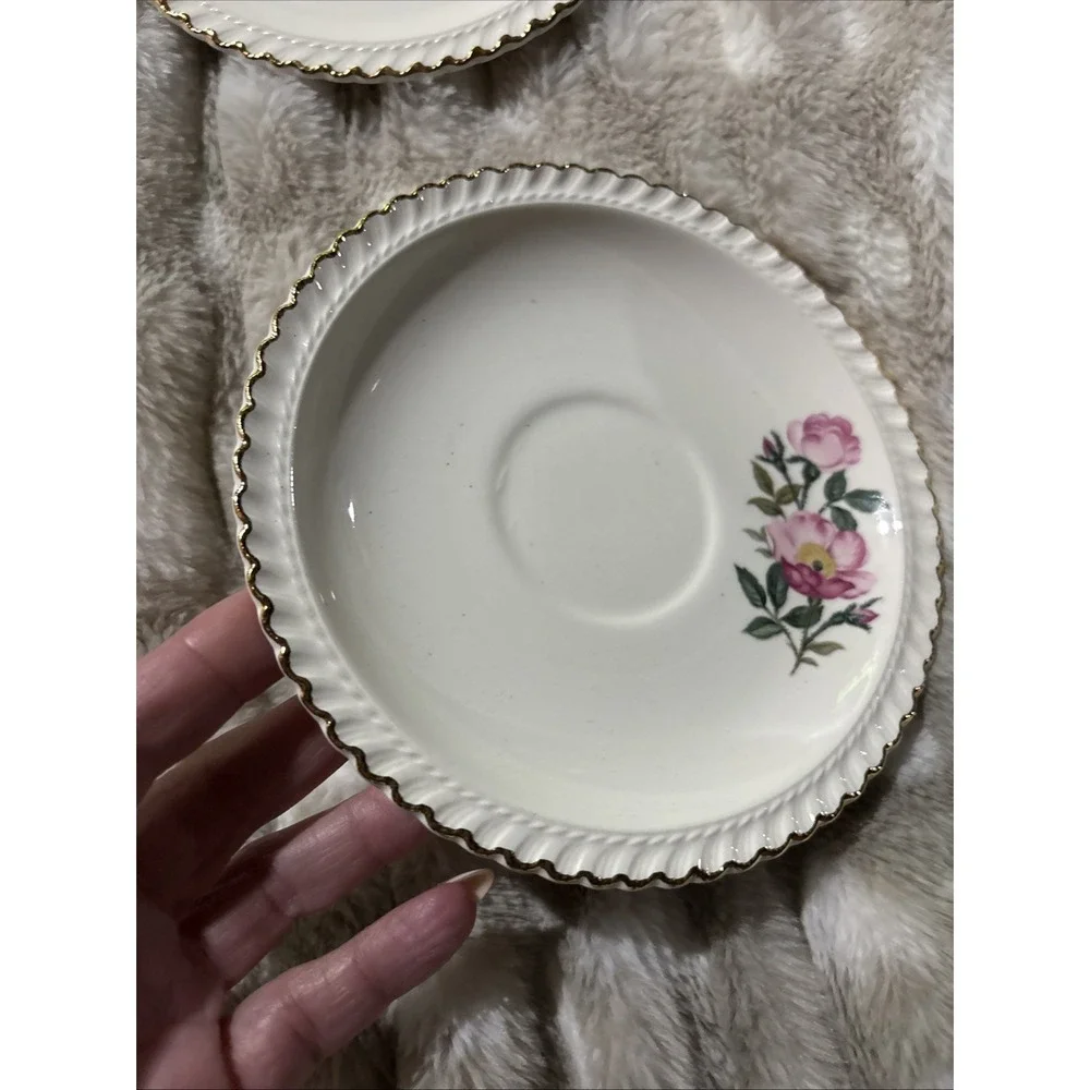 Harker Pottery Co. Wild Rose 22KT. Gold trim Saucer 6 1/4